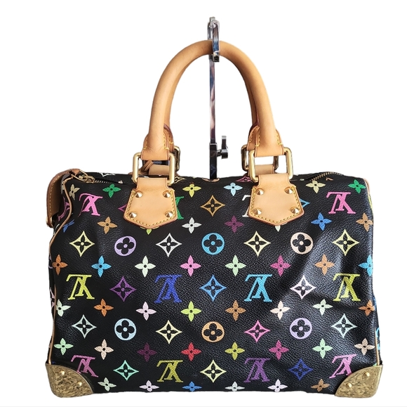 🔥SOLD🔥LOUIS🌻VUITTON Takashi MURAKAMI Black Monogram Multicolore Speedy 30 - Picture 5 of 17